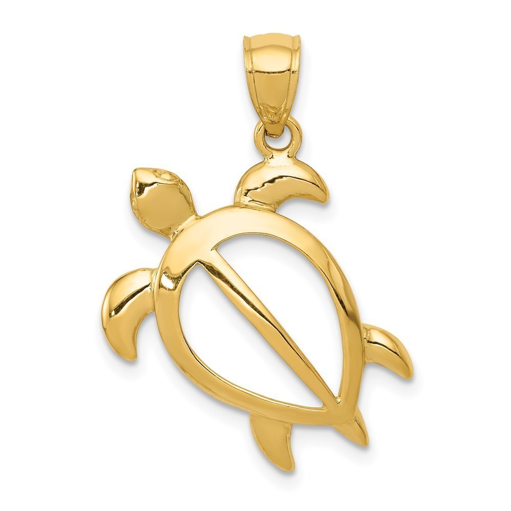 14k Yellow Gold Open Turtle Necklace Charm Pendant
